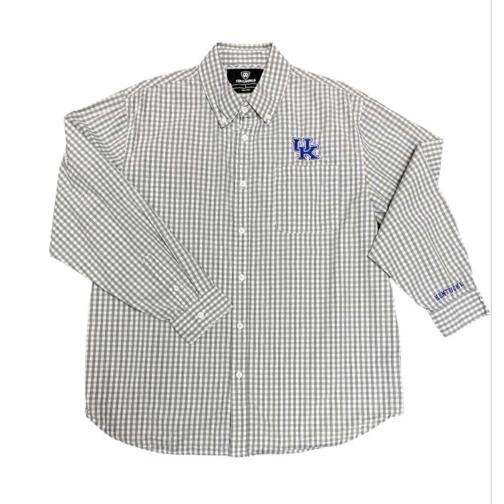 Top of the World Gray Check UK Long Sleeve Button Down Size Large